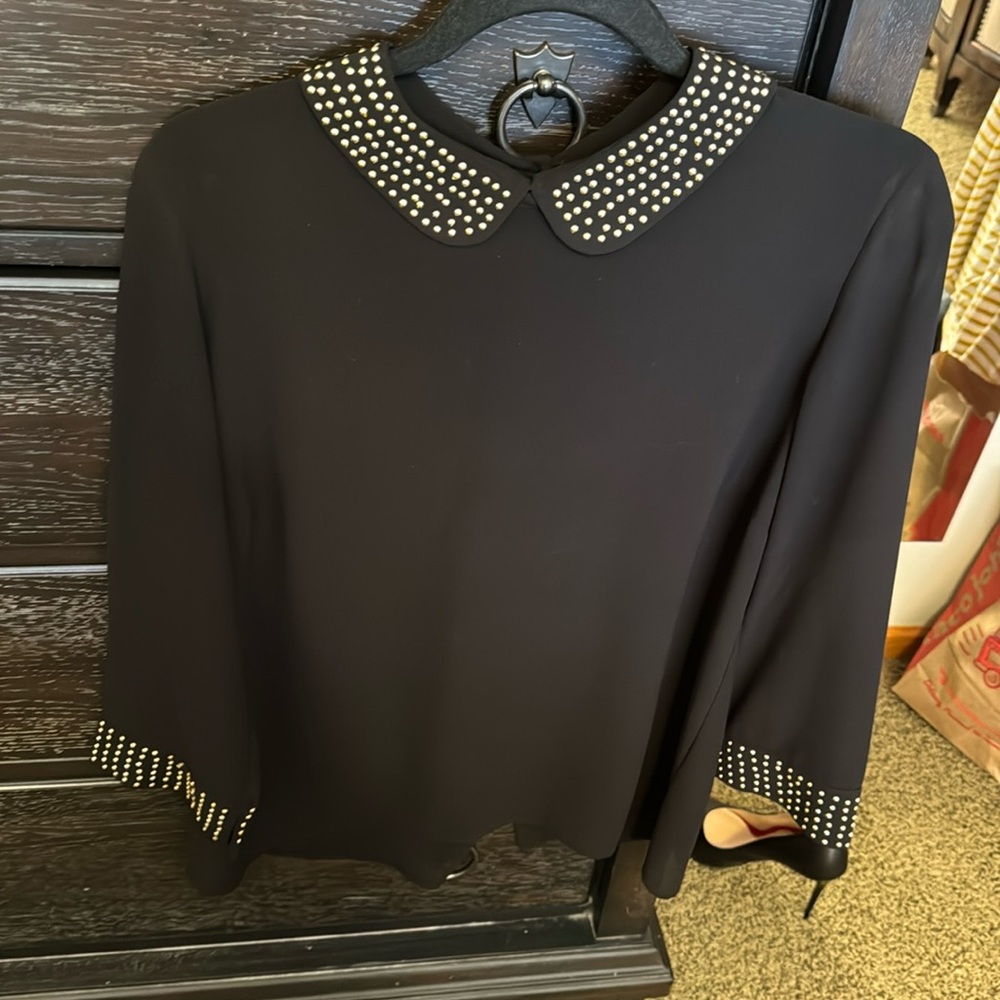 VEX Collection Black Blouse with Gold Trim Detail size 40